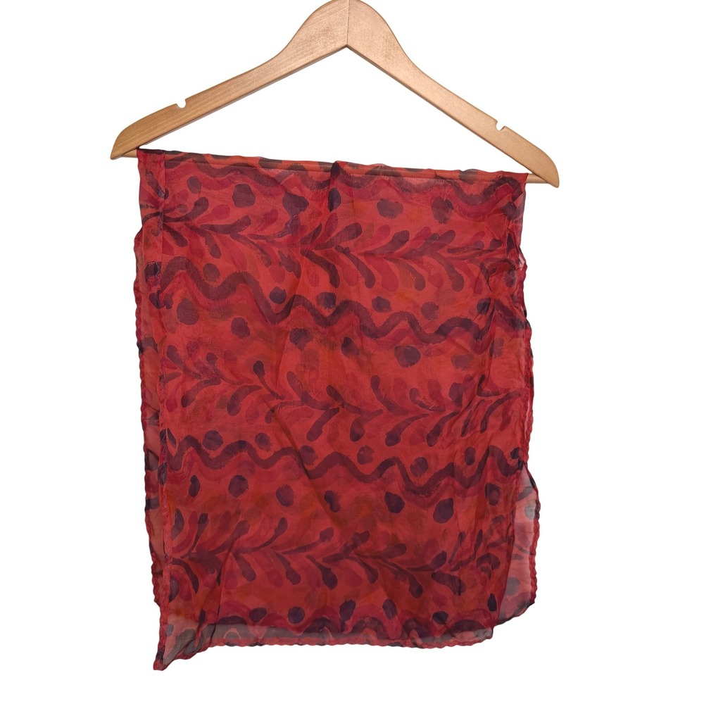 Vintage‎ Boho Scarf Red Abstract Print Lightweight Sheer Accessory